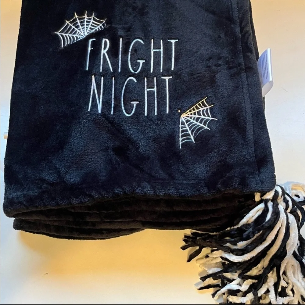 Rae Dunn FRIGHT NIGHT Blanket NWT Throw with Tassels